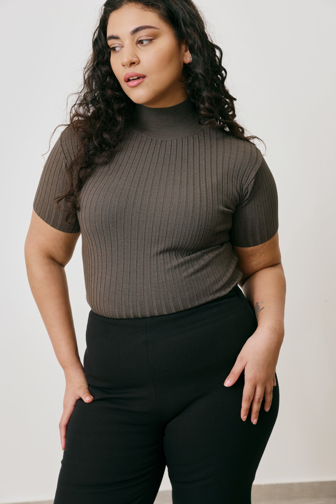 High neck ribbed top