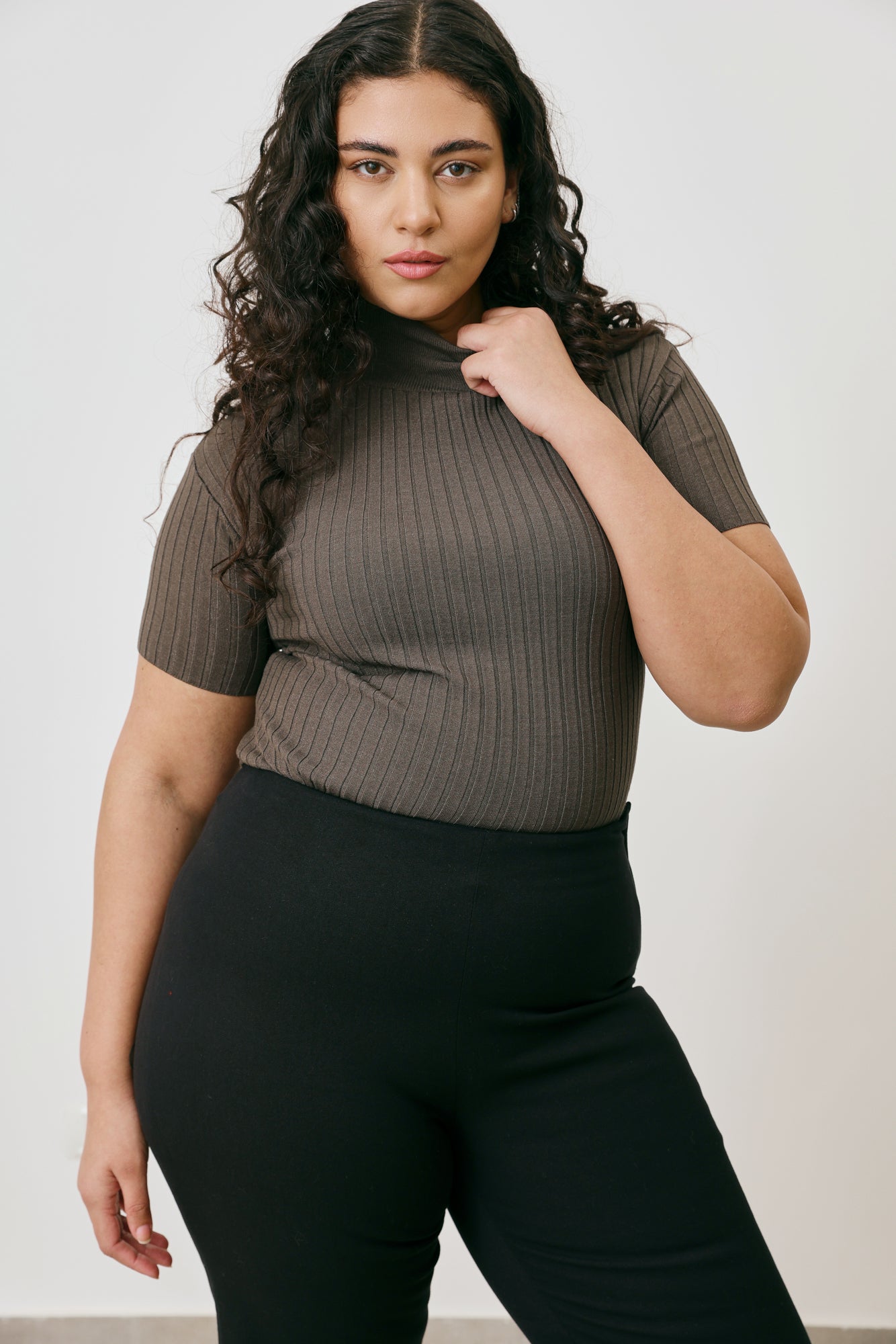 High neck ribbed top