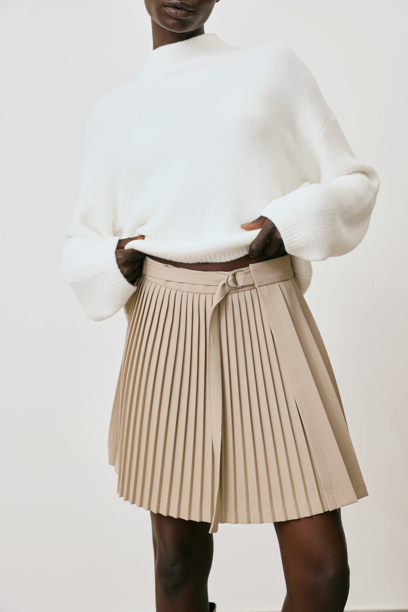 pleated mini wrap skirt