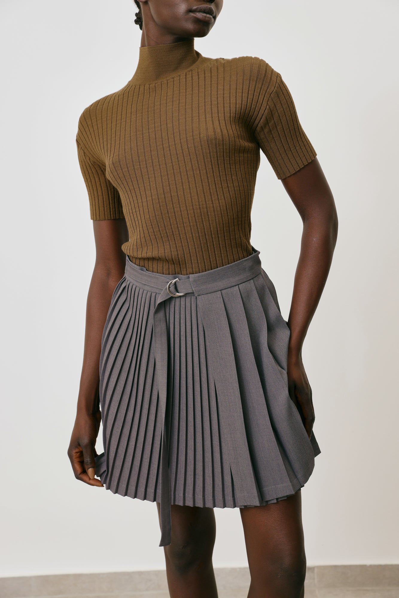 High neck ribbed top