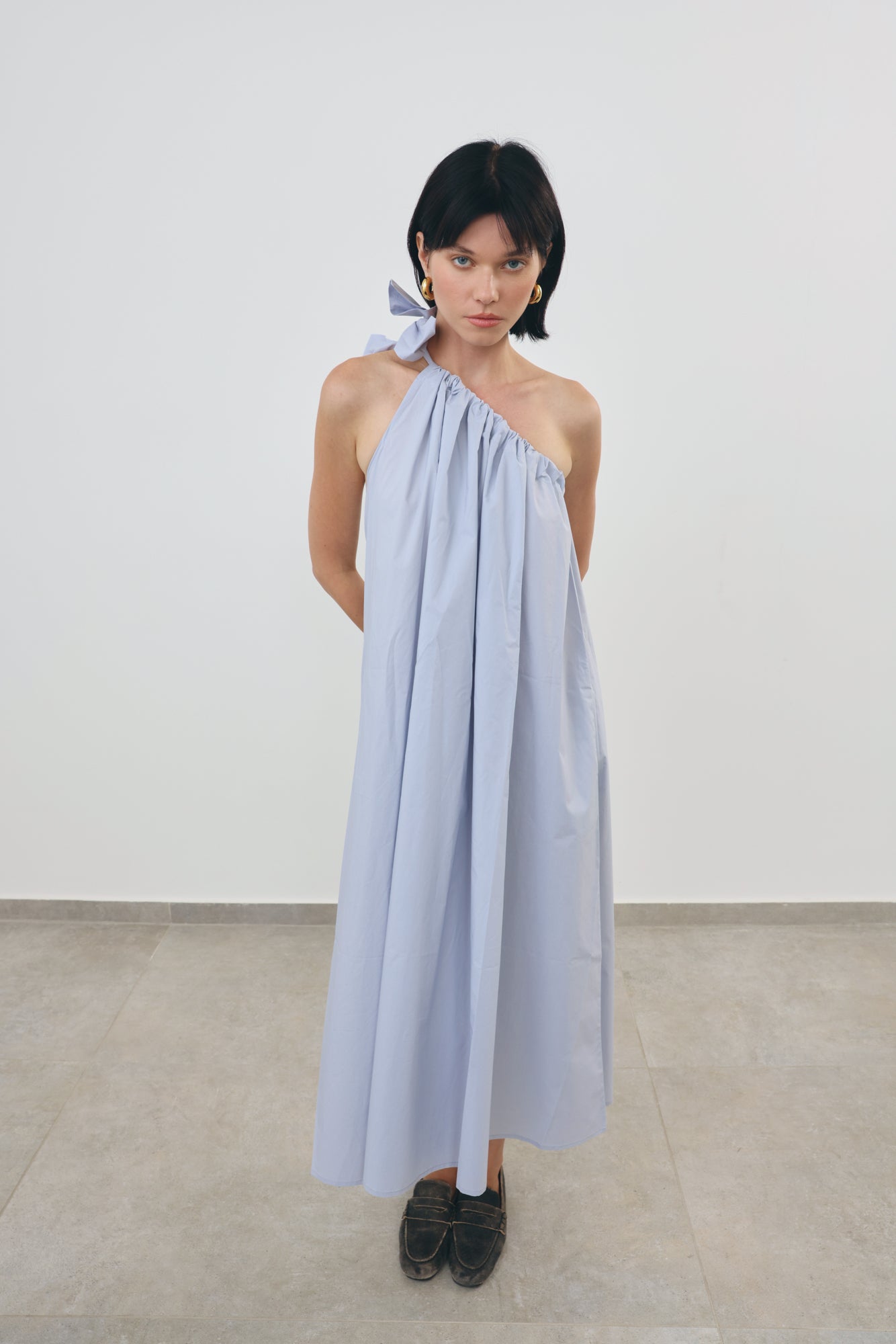 One-Shoulder Bow Midi Dress