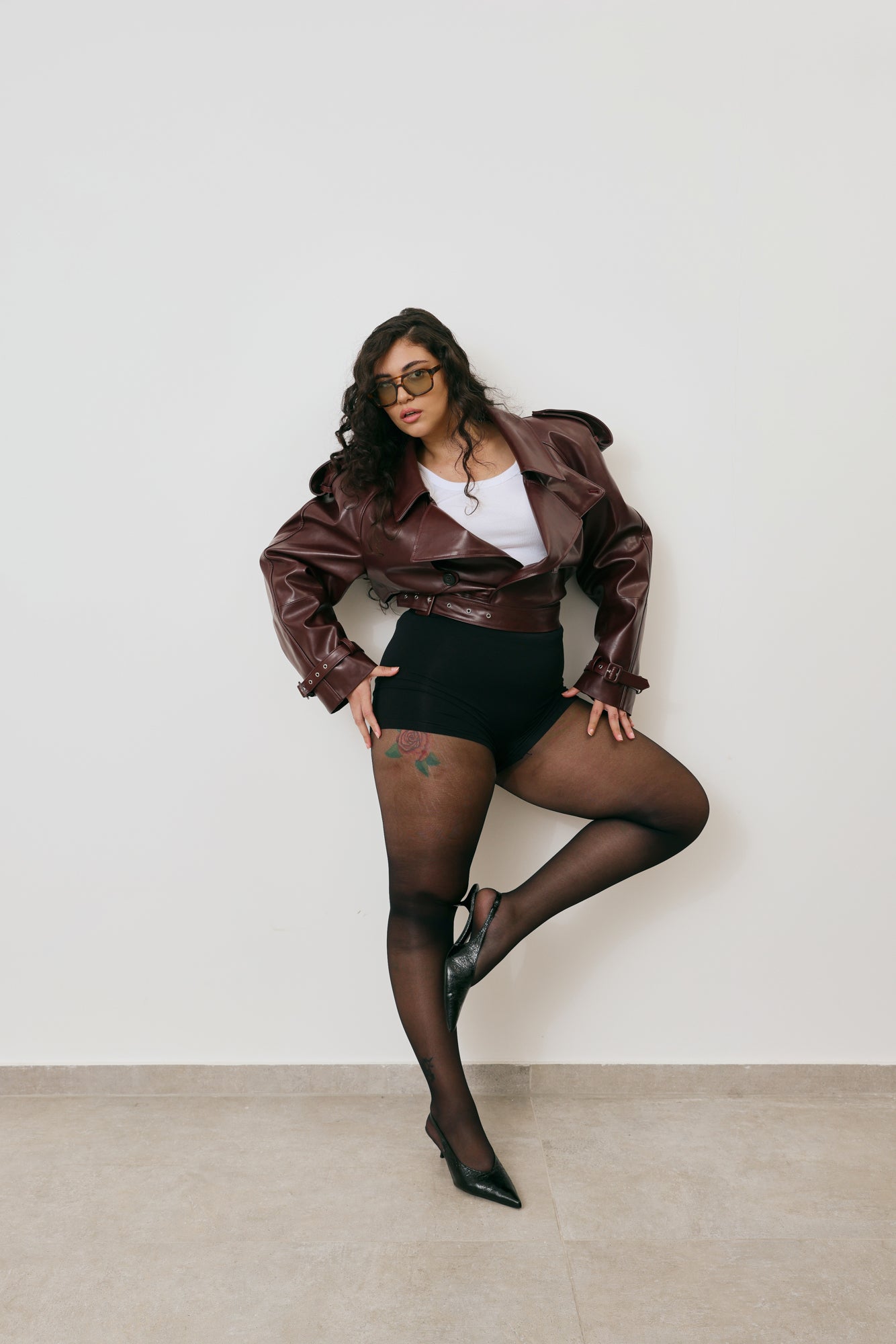 Cropped Leather Trench