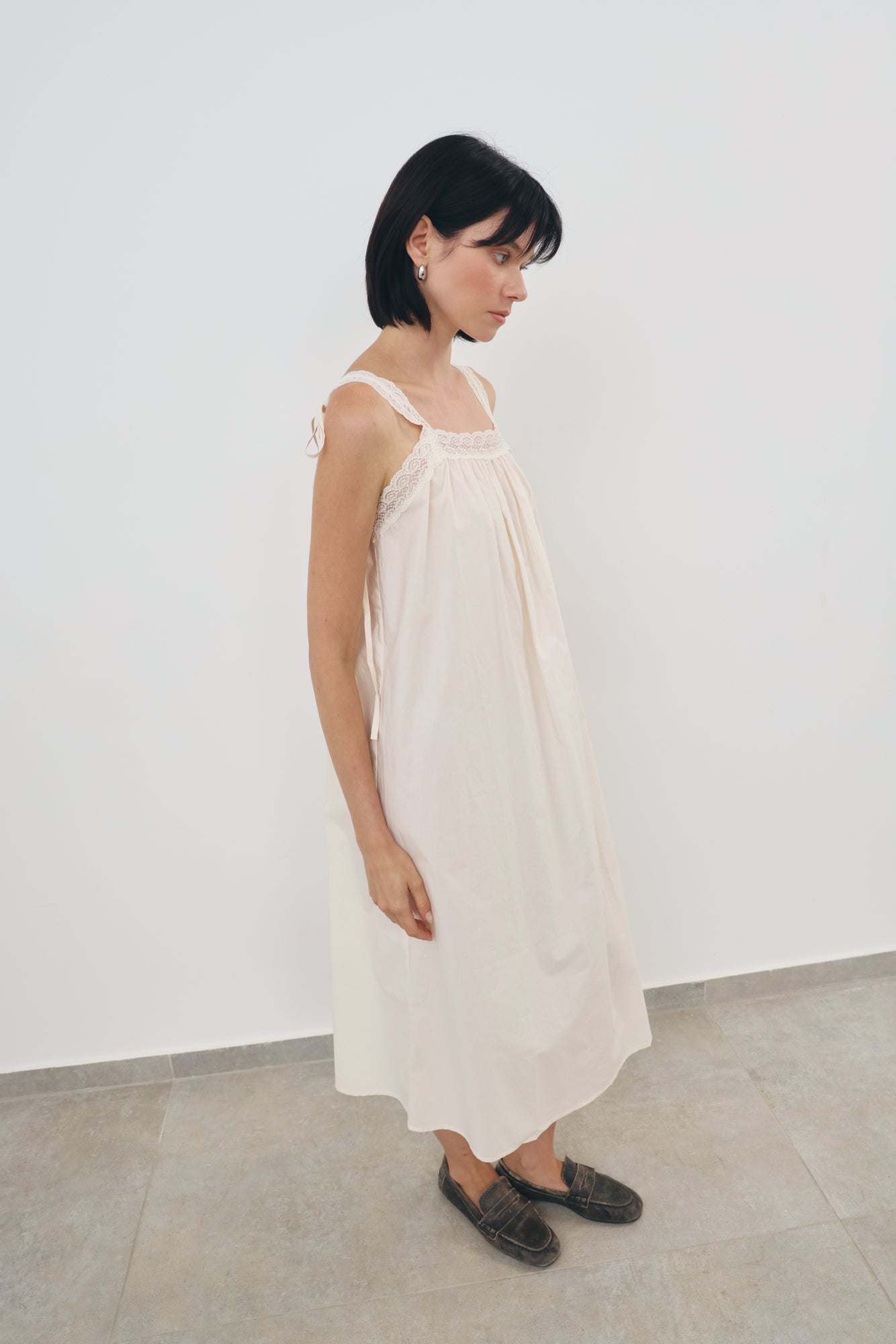 Midi Dress with Lace-Trimmed
