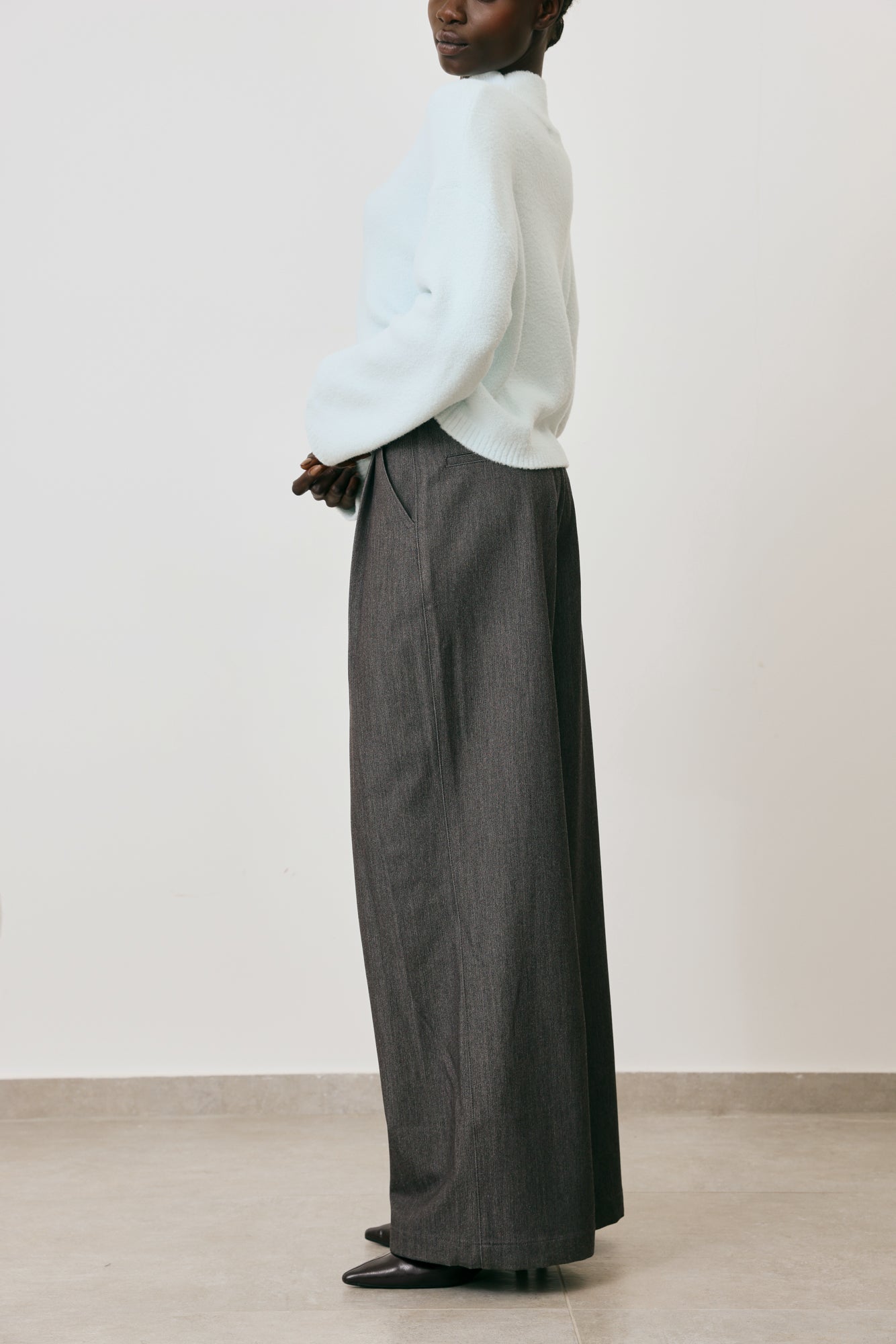 Pleated Wide Leg Denim