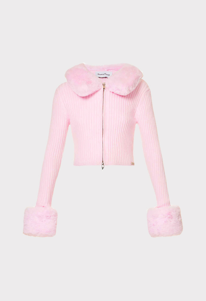 HOUSE OF SUNNY pink faux fur cardigan