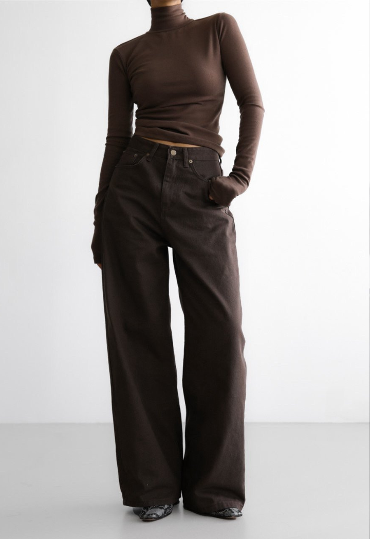 Vintage-Inspired Wide-Leg brown Denim