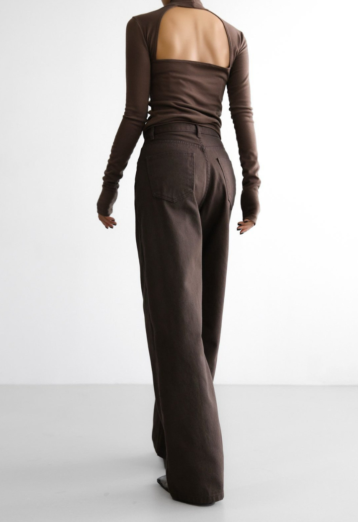 Vintage-Inspired Wide-Leg brown Denim