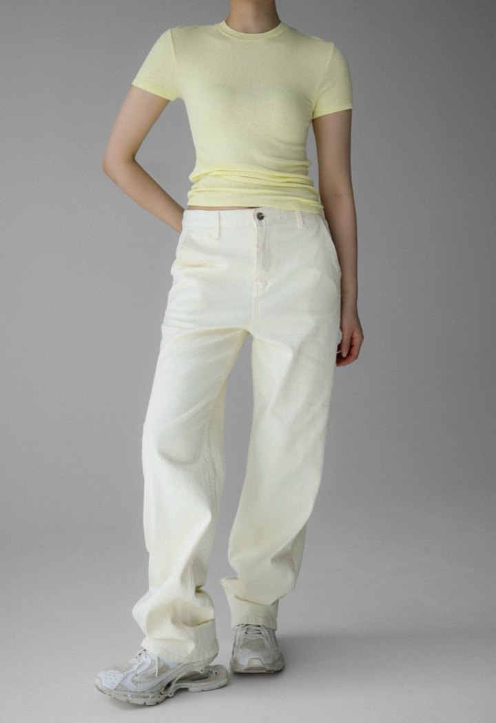 Ribbed Slim Crewneck T-Shirt - yellow