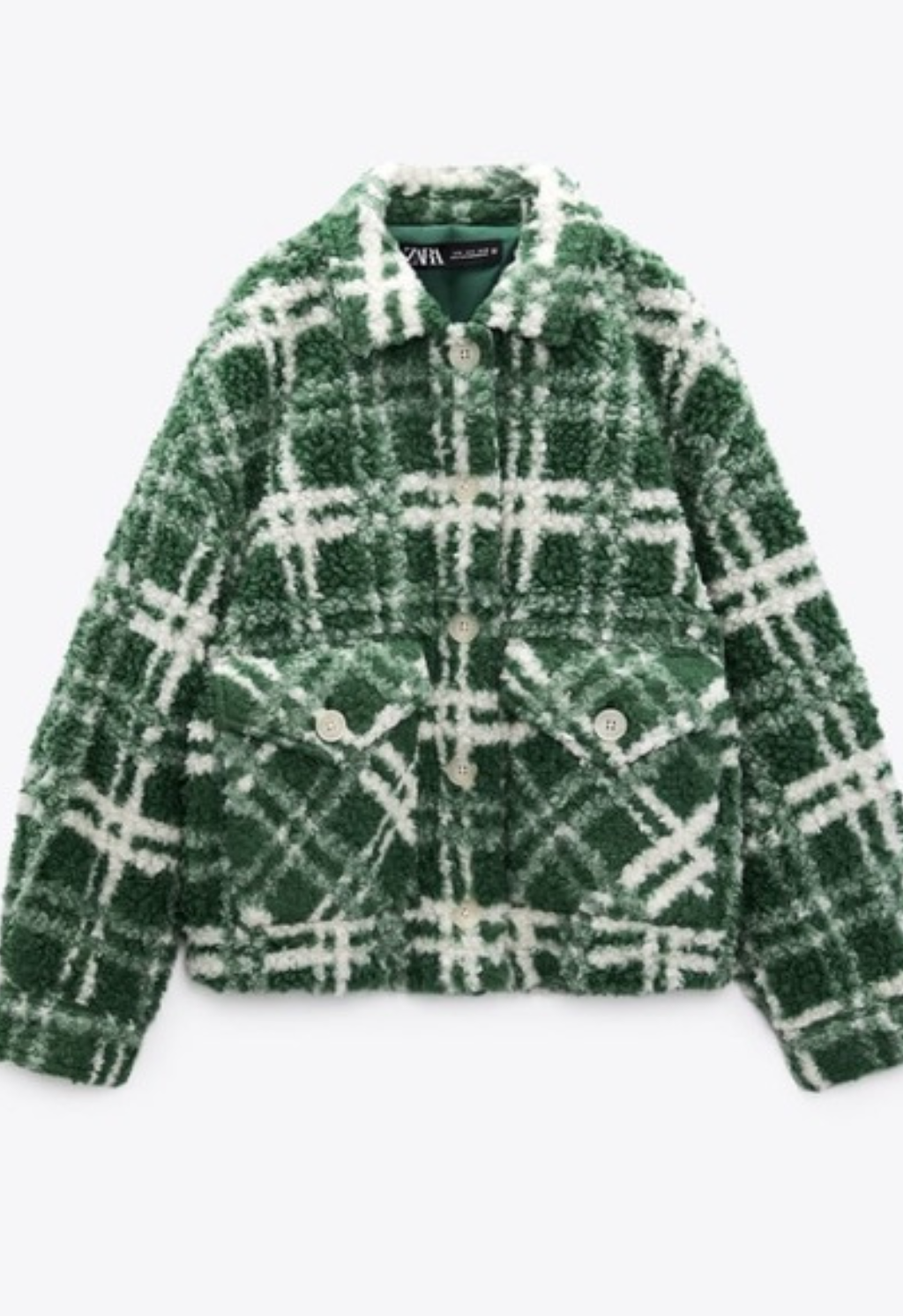 Green plaid fluffy coat