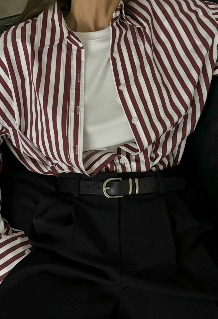 Jenna Striped Poplin Shirt - Burgundy/White