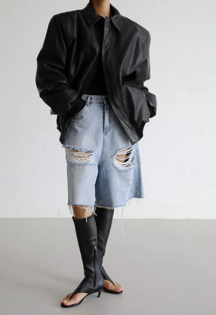 Black Faux Vegan Leather Oversized Bomber Jacket