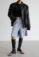 Black Faux Vegan Leather Oversized Bomber Jacket