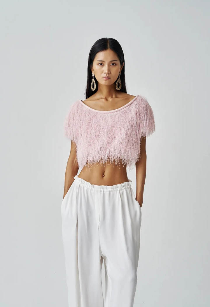 Relaxed ivory Satin Striped Wide Pants