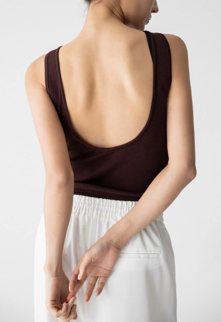 Classic brown Open-Back Knit Top