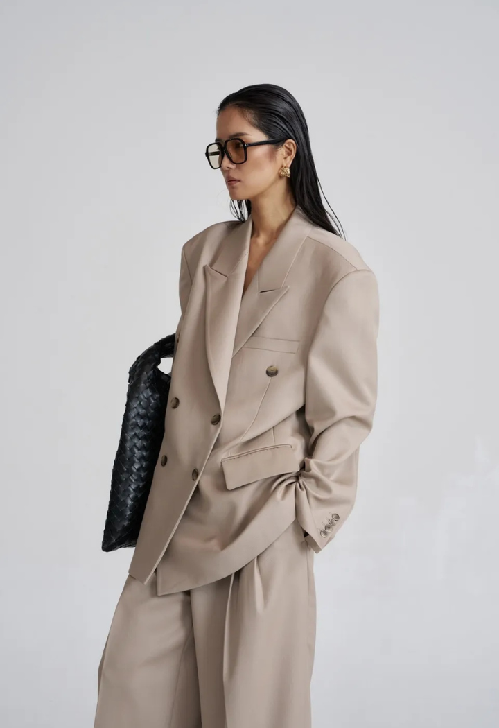 Oversized Cream Double Breasted Jacket