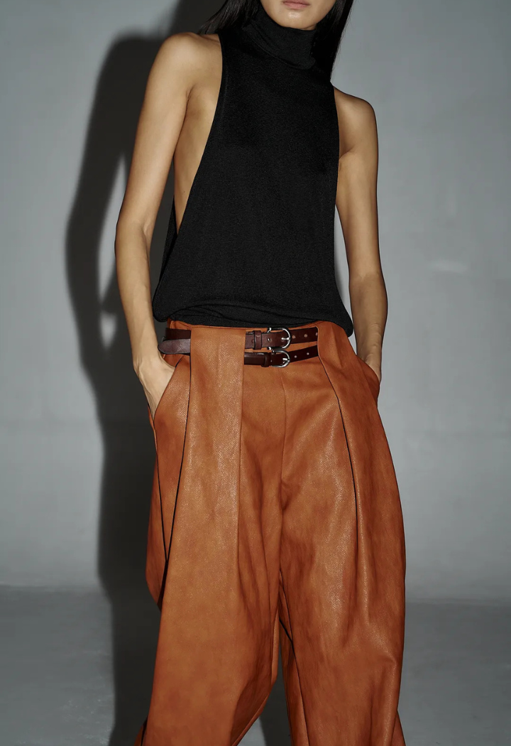 Vegan leather wide leg pants