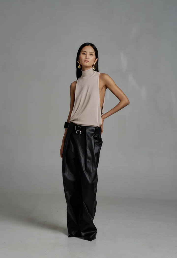 Vegan leather wide leg pants