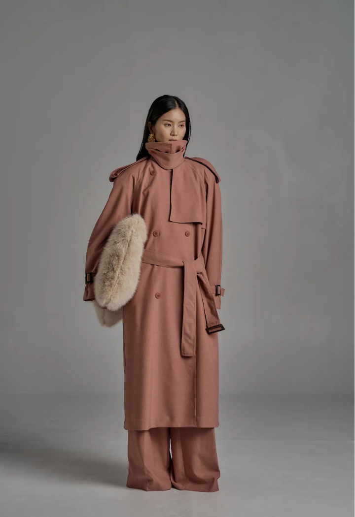 Oversized Dusty Rose Trench Jacket